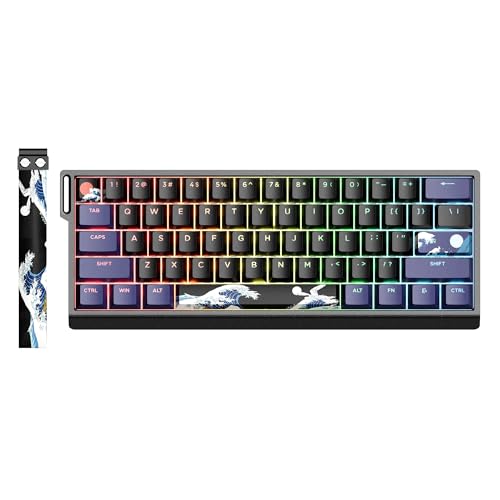 HITIME لوحة مفاتيح x XVX 60% مع حزام، لوحة مفاتيح ألعاب سلكية من الألمنيوم H61، قابلة للتبديل الساخن، مفاتيح PBT من أنمي كاناغاوا، إضاءة خلفية RGB، تصميم شيري، وسادات امتصاص الصوت، مفتاح خطي كريمي - Image 1