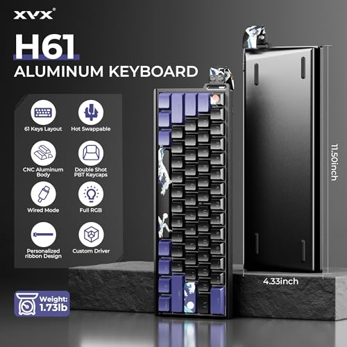 HITIME لوحة مفاتيح x XVX 60% مع حزام، لوحة مفاتيح ألعاب سلكية من الألمنيوم H61، قابلة للتبديل الساخن، مفاتيح PBT من أنمي كاناغاوا، إضاءة خلفية RGB، تصميم شيري، وسادات امتصاص الصوت، مفتاح خطي كريمي - Image 2