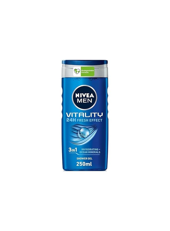 Nivea MEN 3in1 Shower Gel Body Wash, Vitality Fresh Masculine Scent, 250ml