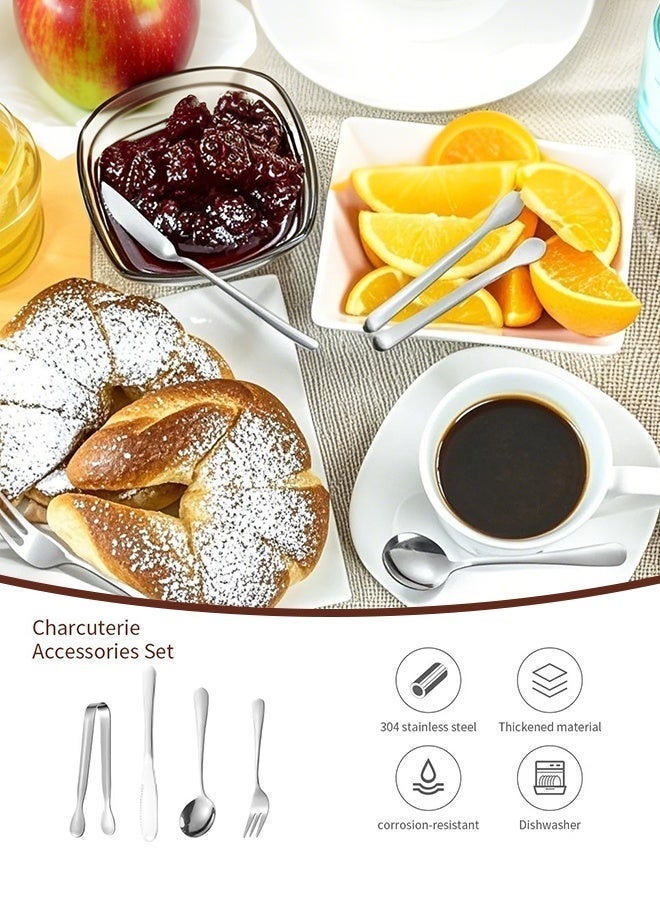 14-Piece Stainless Steel Butter Knife Set with Spreader, Dessert Forks, Spoons & Tongs - Kitchen Essential for Baking, Cheese Boards，Dessert Cutlery Set - Image 3
