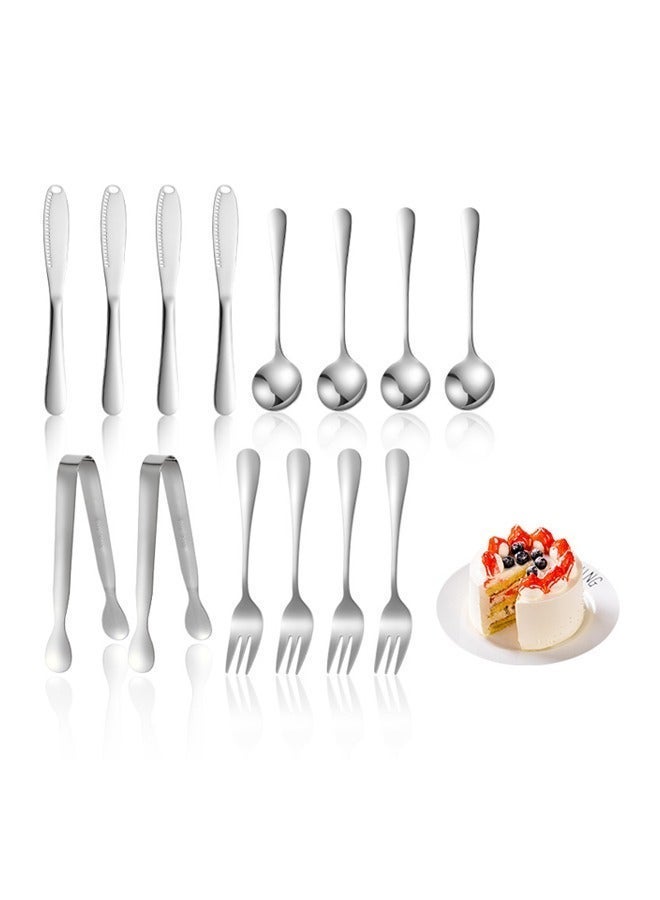 14-Piece Stainless Steel Butter Knife Set with Spreader, Dessert Forks, Spoons & Tongs - Kitchen Essential for Baking, Cheese Boards，Dessert Cutlery Set - Image 2