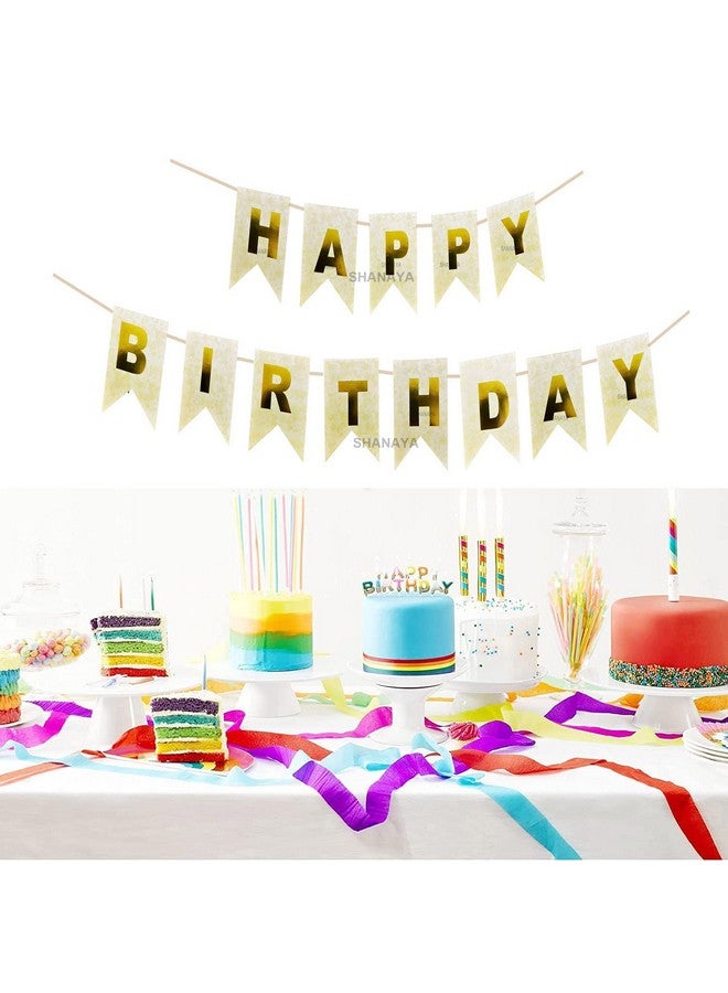 SHANAYA Happy Birthday Hanging Bunting Banner For Decorations Items Party Supplies (Gold Floral Printed) - Image 2