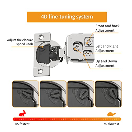 Chibery 60 Pack 112 Overlay 4D Soft Close Concealed Hinges for Face Frame Door Adjustable Closing Speed Satin Nickel 105 Open Angle Stainless Steel Cabinet Hinges - Image 3