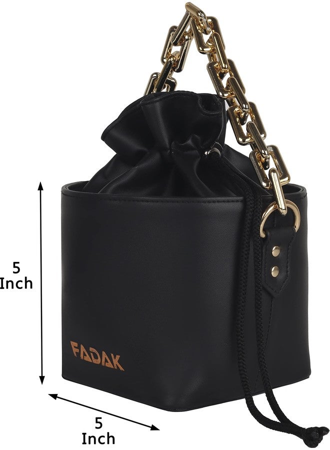 FADAK PU Potli Sling Bag for Women and Girl Bridal Potli Style Royal Clutch Batwa Wedding potli for lady (Black) - Image 3