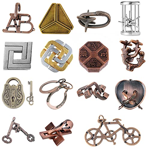 Joyeee 15 Pcs Brain Teaser Metal Wire Puzzles Mind IQ Test Unlock Toy Interlock Challenge Puzzle Game Educational Toy Gift for Boys Girls Teens Adults A - Image 1