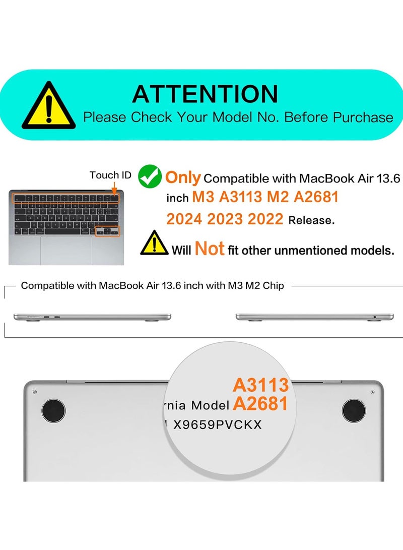 متوافق مع حافظة MacBook Air مقاس 13.6 بوصة إصدار 2024 2023 2022 M3 A3113 M2 A2681 مع شاشة Liquid Retina ومعرف اللمس، غطاء حماية من البلاستيك الصلب، شفاف كريستالي - Image 2
