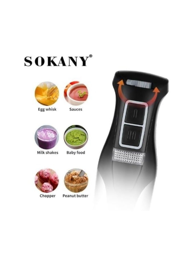سوكاني خلاط يدوي سوكاني + كوب 800 مل، 1200 واط، عصا من الفولاذ المقاوم للصدأ، شفرتان، شفرات لسحق الثلج، محرك نحاسي، سرعتان، آمن للاستخدام في غسالة الأطباق، سهل الاستخدام والتنظيف، أسود فضي - Image 3