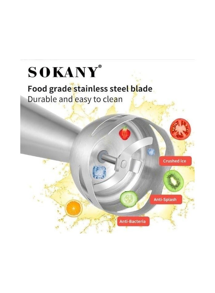 سوكاني خلاط يدوي سوكاني + كوب 800 مل، 1200 واط، عصا من الفولاذ المقاوم للصدأ، شفرتان، شفرات لسحق الثلج، محرك نحاسي، سرعتان، آمن للاستخدام في غسالة الأطباق، سهل الاستخدام والتنظيف، أسود فضي - Image 4
