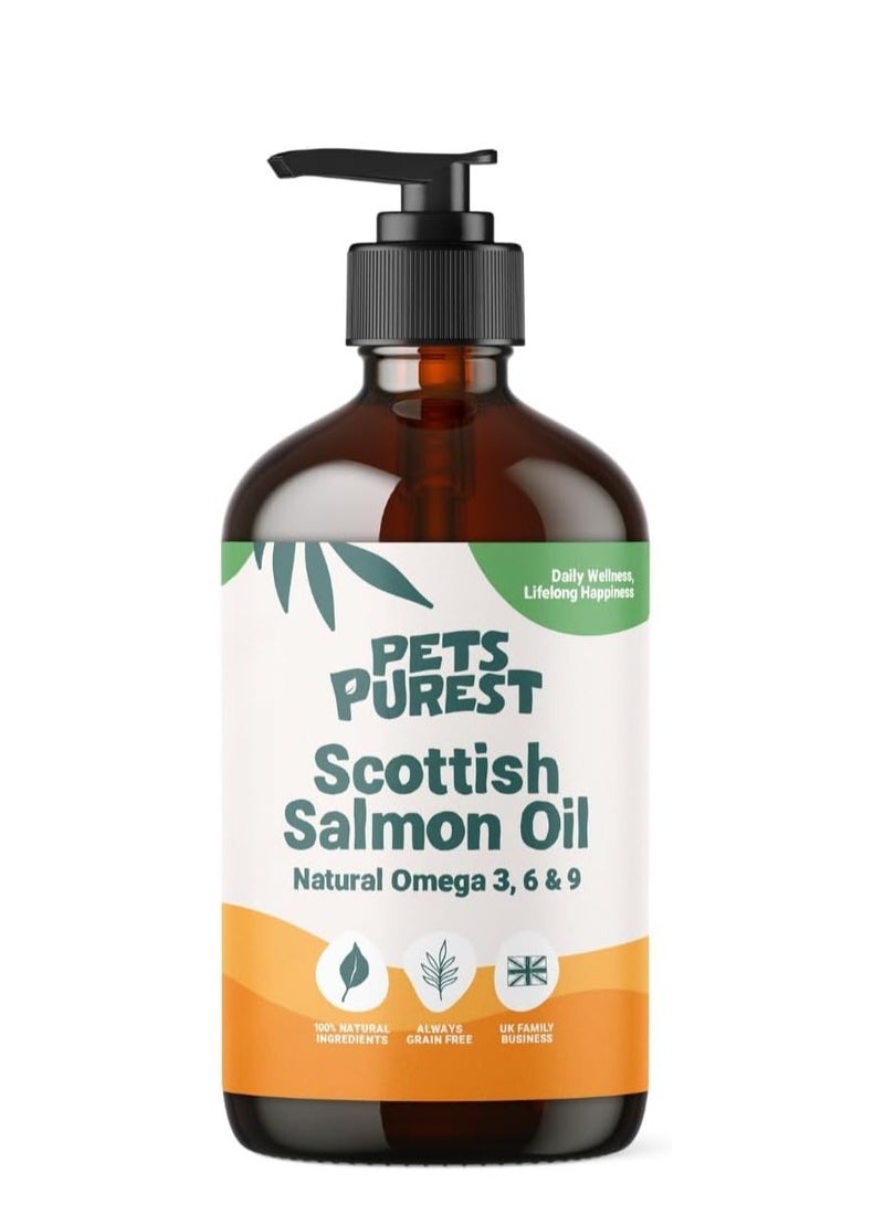Pets Purest Scottish Salmon Oil For Dogs Cats Horse Ferret Pure Omega 3 6 and 9 Fish Oil Food Treats Supplement for Natural Coat Immune Support Itchy Skin Joint and Brain Health 500ml - Image 1