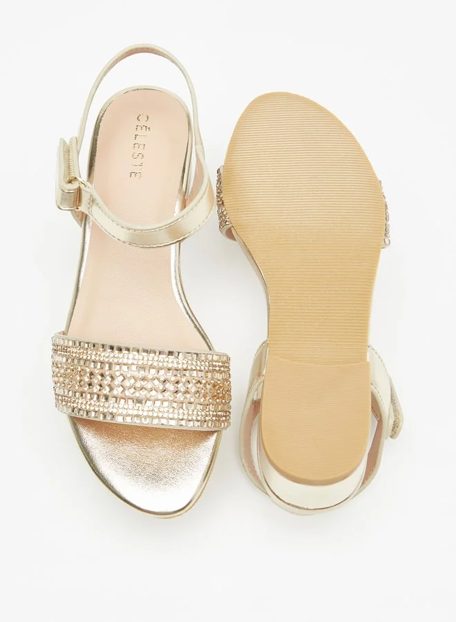 Celeste Girl'S Embellished Block Heel Strap Sandals