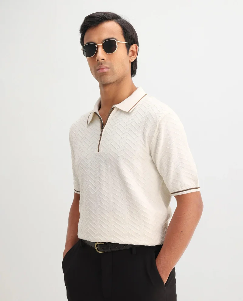 Rare Rabbit Men's Flat Knit Zipper Polo