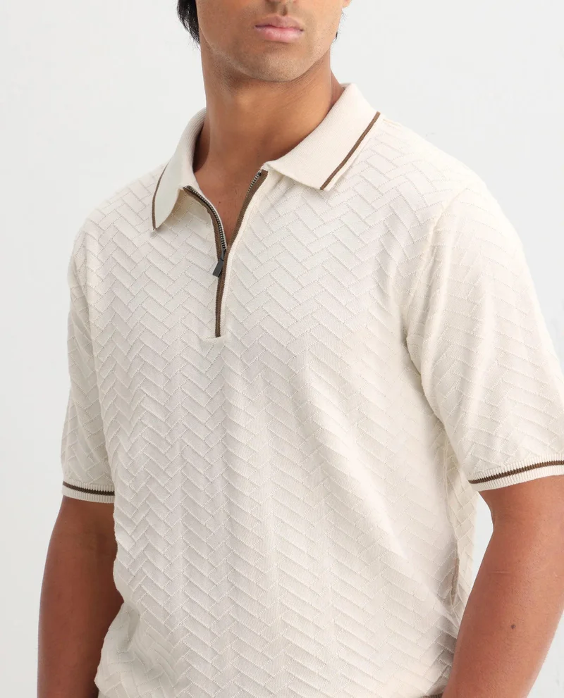 Rare Rabbit Men's Flat Knit Zipper Polo