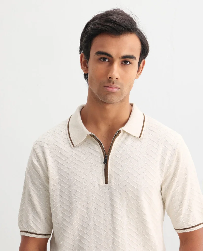 Rare Rabbit Men's Flat Knit Zipper Polo