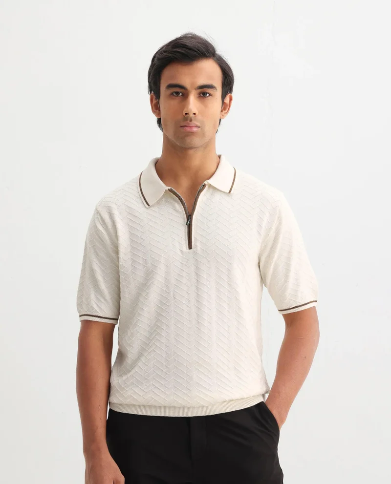 Rare Rabbit Men's Flat Knit Zipper Polo