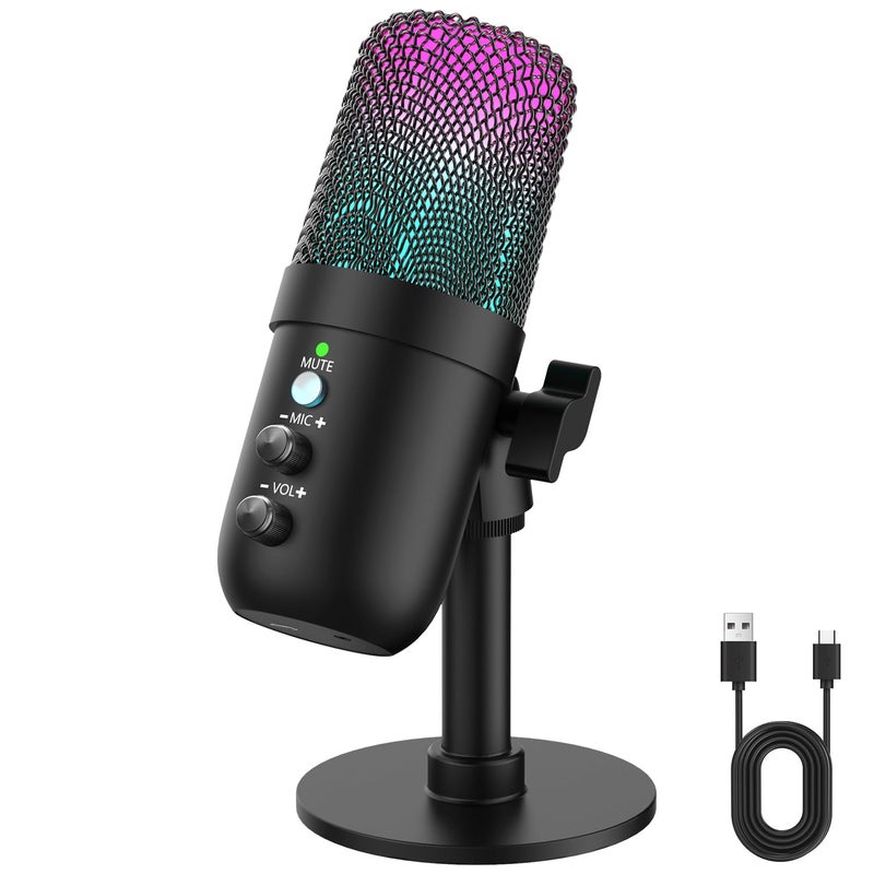 LRUFOB USB Microphone, Computer Condenser Mic with Noise Cancellation, Echo Mode, RGB Lighting, Mute Button, Plug & Play Gaming Mic for PC, Mac, PS5, Streaming, Recording, Podcasting & Online Meetings - Image 1