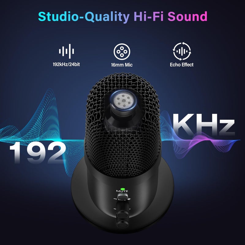 LRUFOB USB Microphone, Computer Condenser Mic with Noise Cancellation, Echo Mode, RGB Lighting, Mute Button, Plug & Play Gaming Mic for PC, Mac, PS5, Streaming, Recording, Podcasting & Online Meetings - Image 4