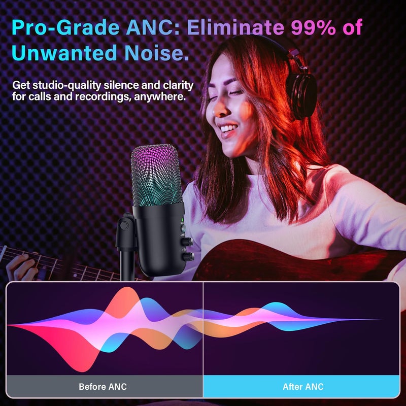 LRUFOB USB Microphone, Computer Condenser Mic with Noise Cancellation, Echo Mode, RGB Lighting, Mute Button, Plug & Play Gaming Mic for PC, Mac, PS5, Streaming, Recording, Podcasting & Online Meetings - Image 5