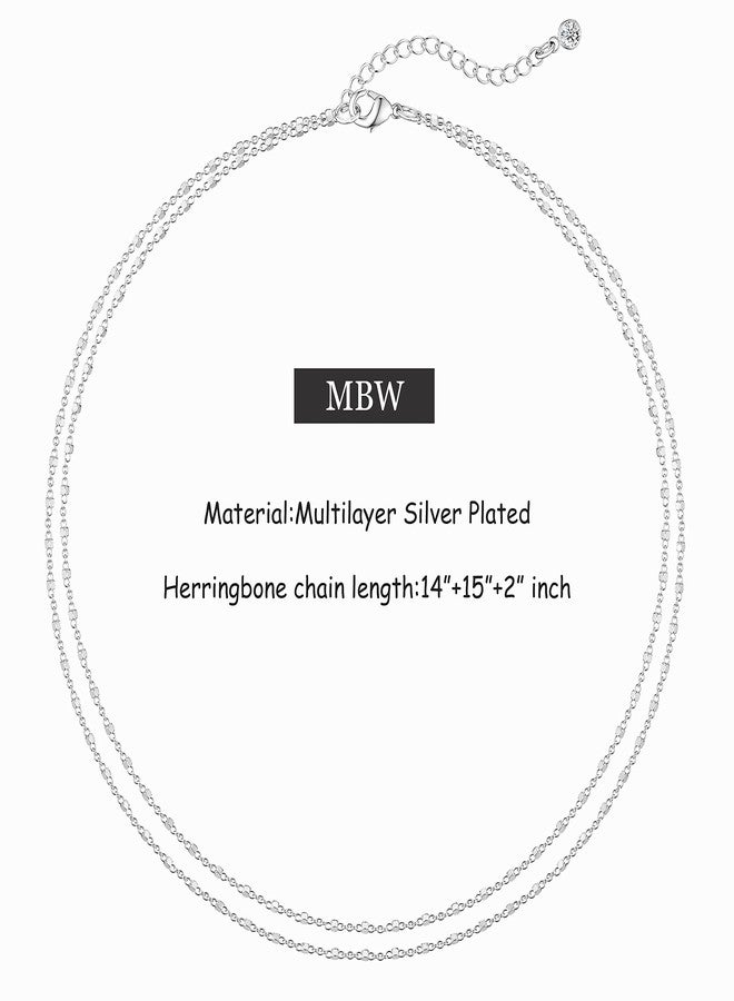 MBW Layered Necklaces for Women, Dainty Silver Plated Snake Twist Rope Chain Necklace for Women Simple Herringbone Thin Snake Chain Satellite Choker Necklace Silver Jewelry Set Gifts for Women Girls, - Image 5