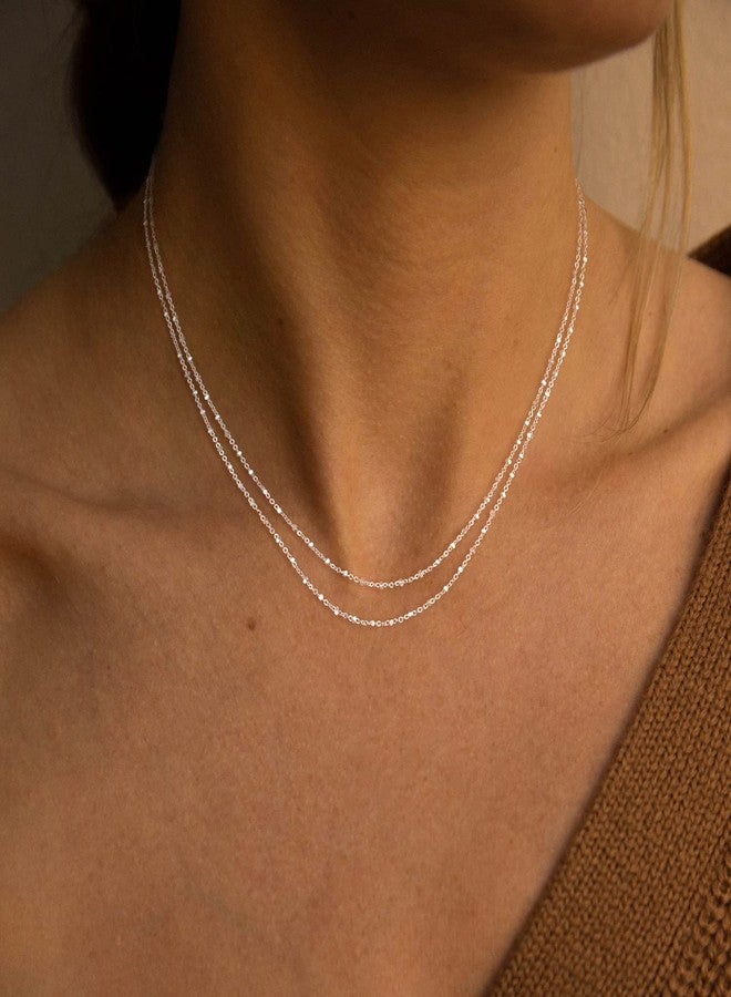 MBW Layered Necklaces for Women, Dainty Silver Plated Snake Twist Rope Chain Necklace for Women Simple Herringbone Thin Snake Chain Satellite Choker Necklace Silver Jewelry Set Gifts for Women Girls, - Image 2
