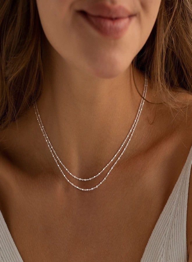 MBW Layered Necklaces for Women, Dainty Silver Plated Snake Twist Rope Chain Necklace for Women Simple Herringbone Thin Snake Chain Satellite Choker Necklace Silver Jewelry Set Gifts for Women Girls, - Image 4