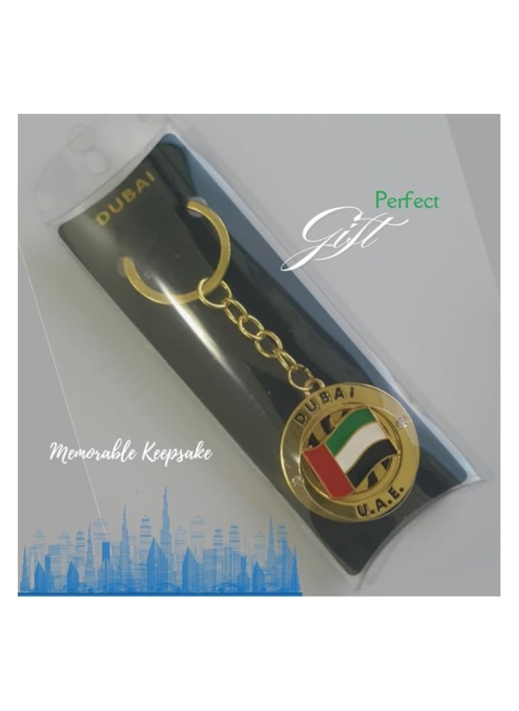 Generic Dubai UAE Flag Rotating Keychain, Gold-Tone Metal, Best UAE Souvenir, Best Gift Idea  - Image 3