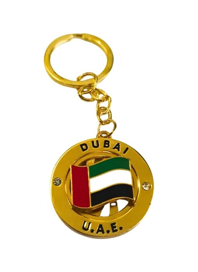 Generic Dubai UAE Flag Rotating Keychain, Gold-Tone Metal, Best UAE Souvenir, Best Gift Idea  - Image 1