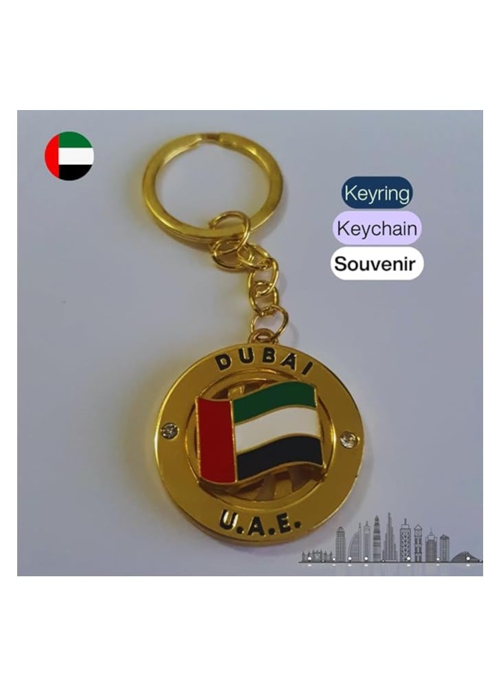 Generic Dubai UAE Flag Rotating Keychain, Gold-Tone Metal, Best UAE Souvenir, Best Gift Idea  - Image 2