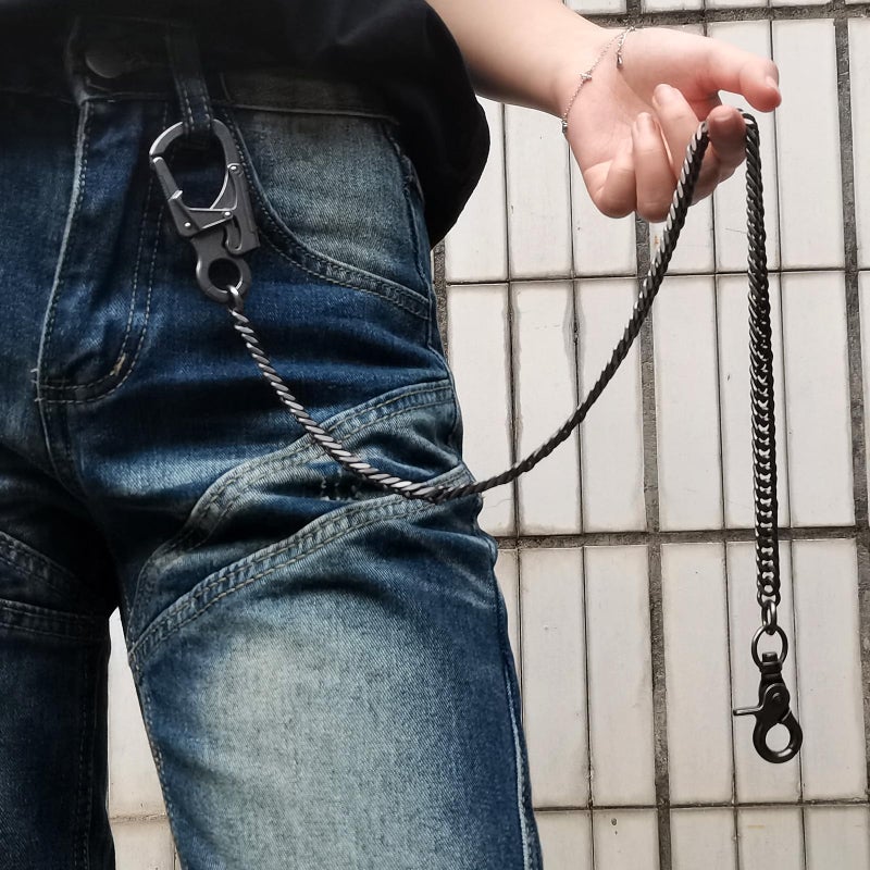 Ahiller Men's Heavy Duty Wallet Chain - 25" Stainless Steel Key Chain with Alloy Carabiner & Double Lock, for Biker Punk Style Accessories (QK-Gunmetal-JR-1P) - Image 3