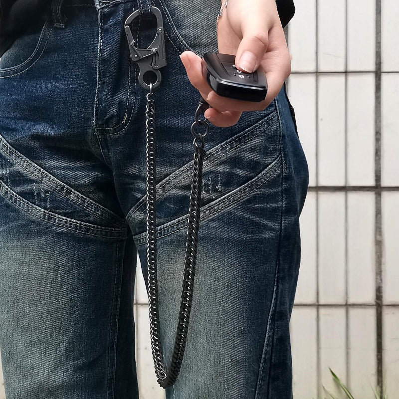 Ahiller Men's Heavy Duty Wallet Chain - 25" Stainless Steel Key Chain with Alloy Carabiner & Double Lock, for Biker Punk Style Accessories (QK-Gunmetal-JR-1P) - Image 4