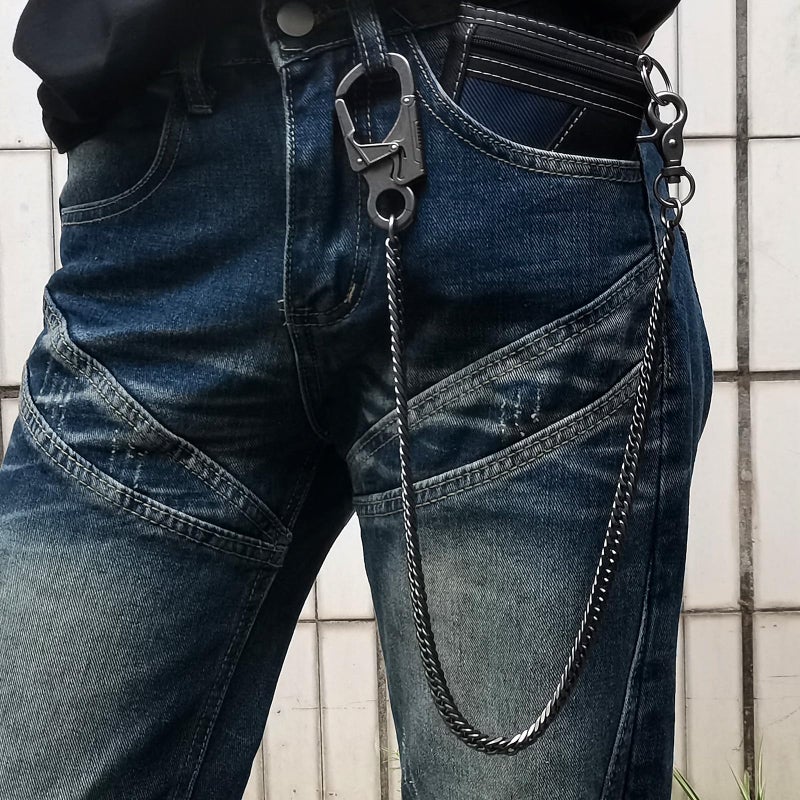 Ahiller Men's Heavy Duty Wallet Chain - 25" Stainless Steel Key Chain with Alloy Carabiner & Double Lock, for Biker Punk Style Accessories (QK-Gunmetal-JR-1P) - Image 2