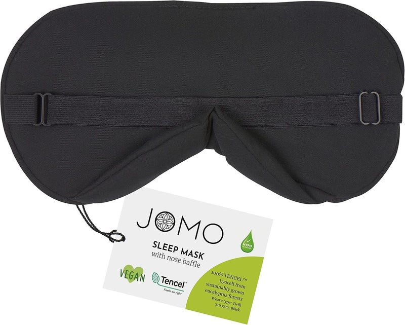 JOMO - 100% Tencel Sleep Eye Mask - Black, 1 Pk - Light Blocking Travel Blindfold for Men & Women - Ultra-Soft & Comfortable w/Adjustable Strap for Restful Sleep