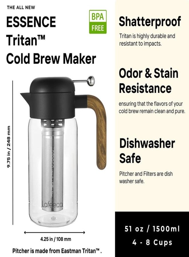 LAFEECA Cold Brew Coffee Maker - Iced Tea Brewer with Airtight Lid - Stainless Dual Ultra Filter - Tritan Pitcher - 1500 ml / 51 oz - Black - Image 2