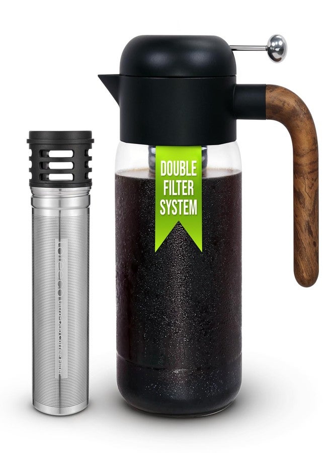 LAFEECA Cold Brew Coffee Maker - Iced Tea Brewer with Airtight Lid - Stainless Dual Ultra Filter - Tritan Pitcher - 1500 ml / 51 oz - Black - Image 1
