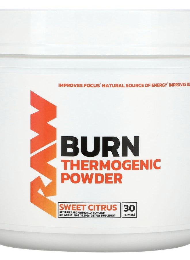 Raw Nutrition Burn Thermogenic Powder Sweet Citrus 18.2 oz (516 g) 