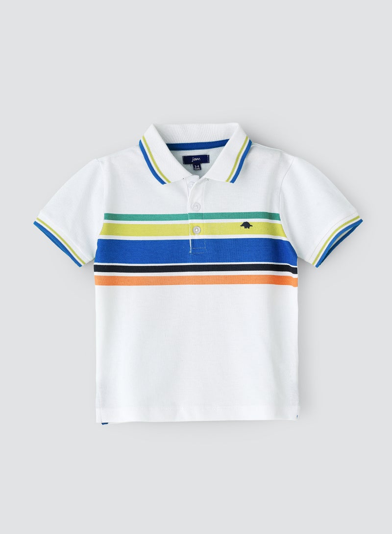 JAM Boys' Multicolour Striped Cotton Polo Shirt - Image 1