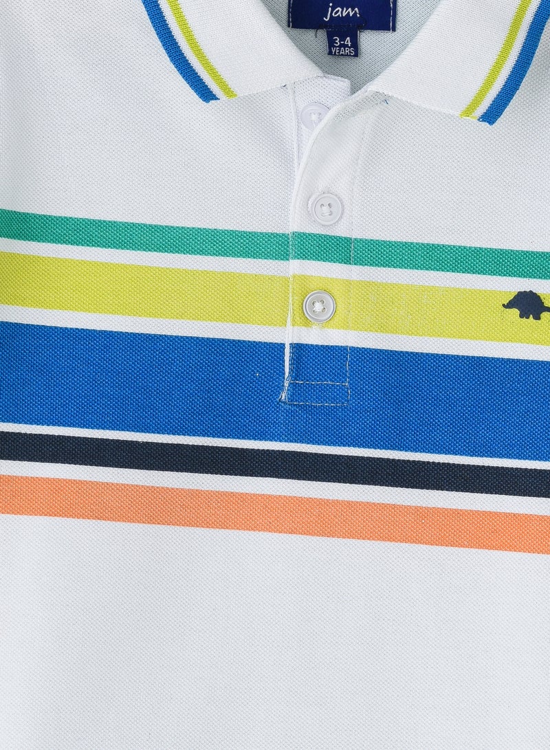 JAM Boys' Multicolour Striped Cotton Polo Shirt - Image 3