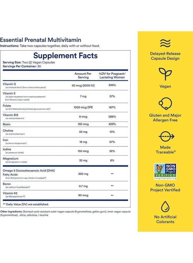 Ritual Essential for Women Prenatal Multivitamin: Folate & Choline for Neural Tube Support, Omega-3 DHA for Fetal Brain Development, Iron, Calcium-Helper D3 & K2, Non-GMO, Vegan, Mint, 30 Days - Image 3