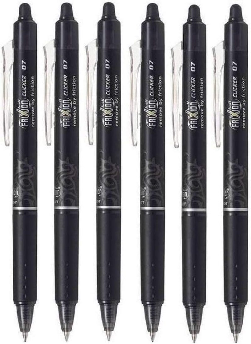Pilot Frixion Clicker Retractable Erasable Rollerball Pens, 0.7mm Nib, Pack of 6