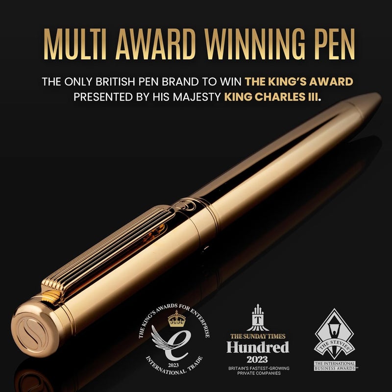 Scriveiner Gold Ballpoint Pen - Stunning Luxury Pen, Real Gold Plating, Schmidt Black Refill, Best Ball Pen Gift Set for Men & Women, Professional Executive Office, Nice Fancy Designer Pens - Image 2