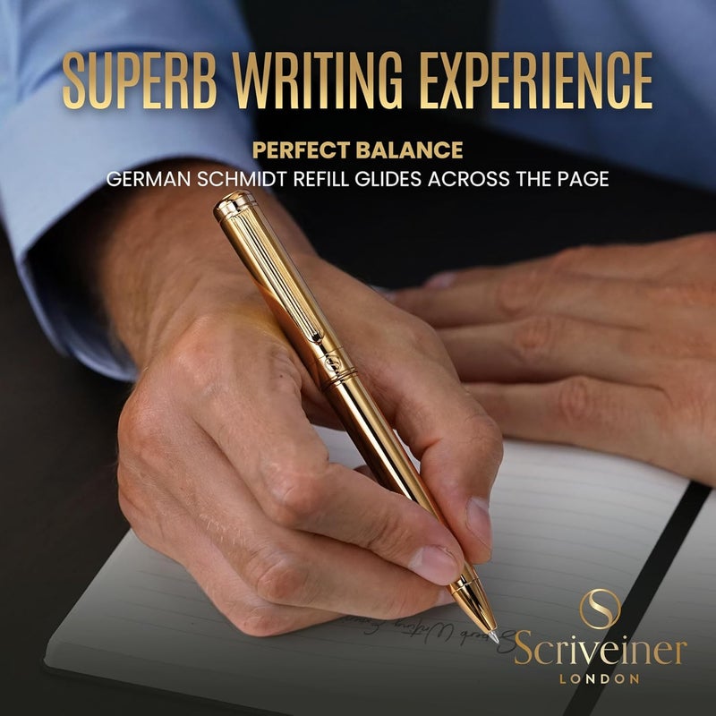 Scriveiner Gold Ballpoint Pen - Stunning Luxury Pen, Real Gold Plating, Schmidt Black Refill, Best Ball Pen Gift Set for Men & Women, Professional Executive Office, Nice Fancy Designer Pens - Image 4