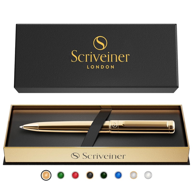 Scriveiner Gold Ballpoint Pen - Stunning Luxury Pen, Real Gold Plating, Schmidt Black Refill, Best Ball Pen Gift Set for Men & Women, Professional Executive Office, Nice Fancy Designer Pens - Image 1