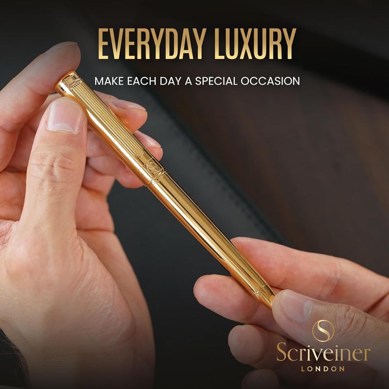Scriveiner Gold Ballpoint Pen - Stunning Luxury Pen, Real Gold Plating, Schmidt Black Refill, Best Ball Pen Gift Set for Men & Women, Professional Executive Office, Nice Fancy Designer Pens - Image 5