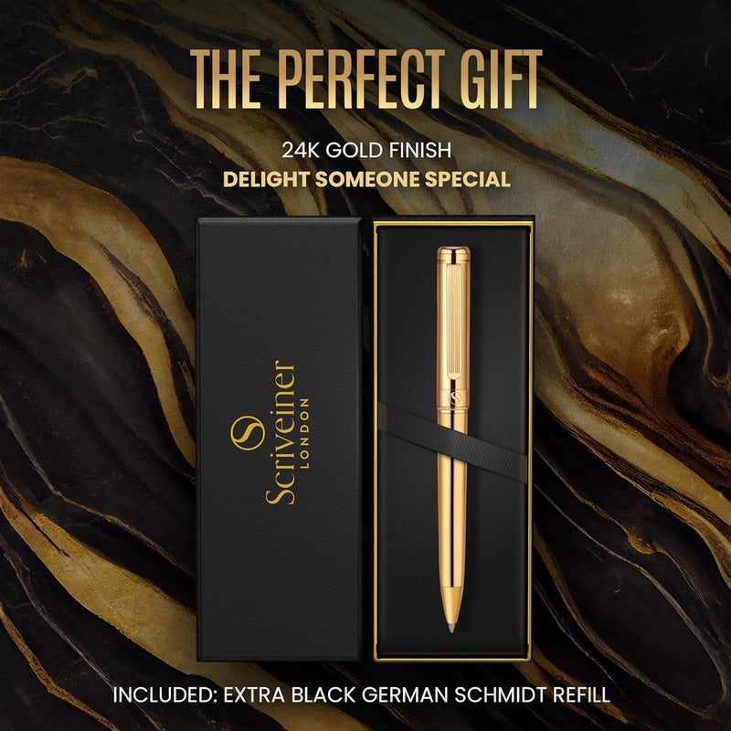 Scriveiner Gold Ballpoint Pen - Stunning Luxury Pen, Real Gold Plating, Schmidt Black Refill, Best Ball Pen Gift Set for Men & Women, Professional Executive Office, Nice Fancy Designer Pens - Image 3