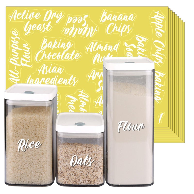 SWOMMOLY 243 White Cursive Pantry Labels for Food Containers Water Resistant Pantry Kitchen Labels Stickers Organization Labels for Storage Containers Jars Canisters