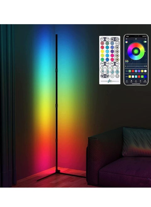 RGB LED Floor Lamp with Bluetooth App, RGB Corner Floor Lamp with Remote Control, Music and DIY Mode, Color Changing Mood Lighting for Living Room, Bedroom