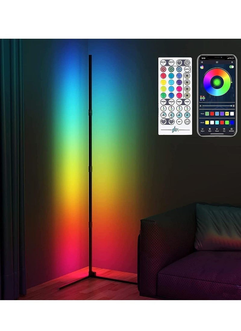 RGB LED Floor Lamp with Bluetooth App, RGB Corner Floor Lamp with Remote Control, Music and DIY Mode, Color Changing Mood Lighting for Living Room, Bedroom