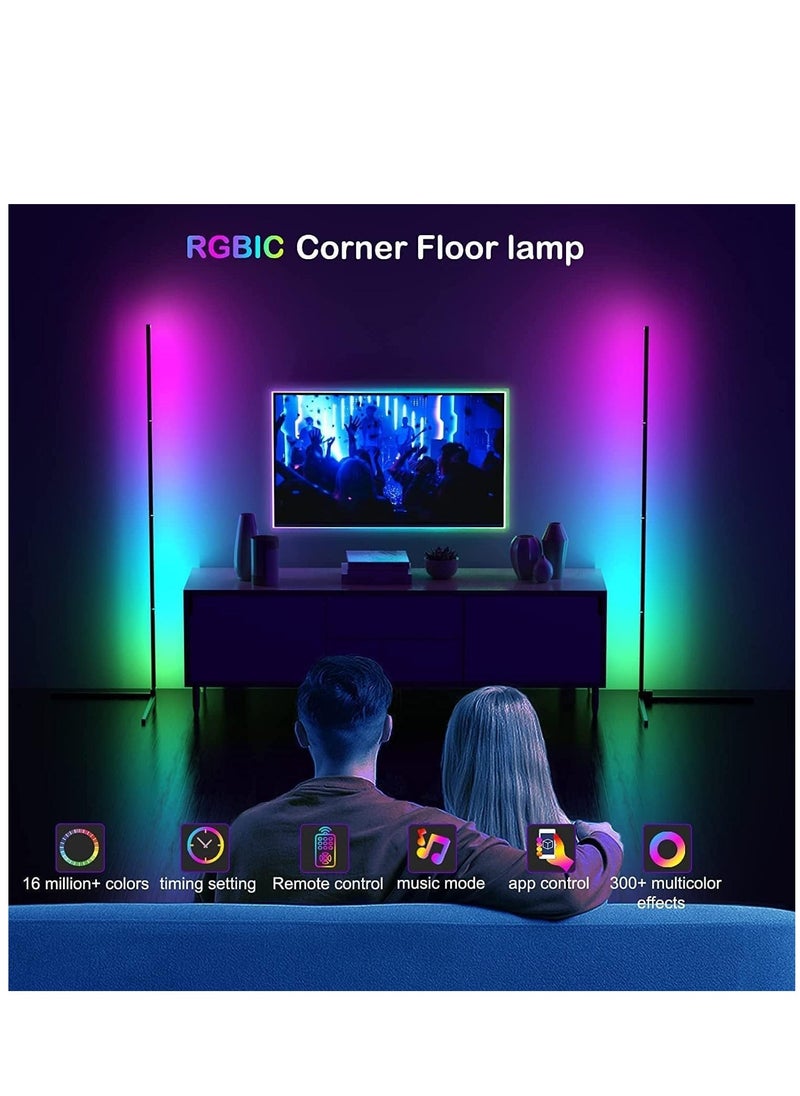 RGB LED Floor Lamp with Bluetooth App, RGB Corner Floor Lamp with Remote Control, Music and DIY Mode, Color Changing Mood Lighting for Living Room, Bedroom