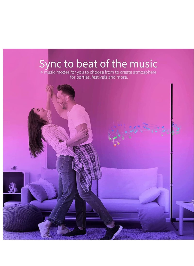 RGB LED Floor Lamp with Bluetooth App, RGB Corner Floor Lamp with Remote Control, Music and DIY Mode, Color Changing Mood Lighting for Living Room, Bedroom