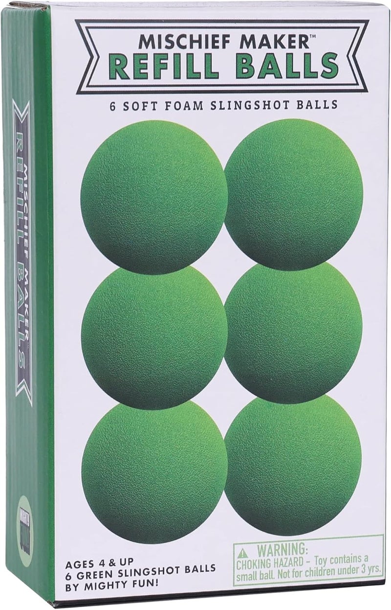 Mighty Fun! ! - Mischief Maker® Toy Slingshot Foam Balls Refill Pack - 6 Soft Foam Replacement Balls for Kids Slingshot - Ages 4+ (Green) - Image 1
