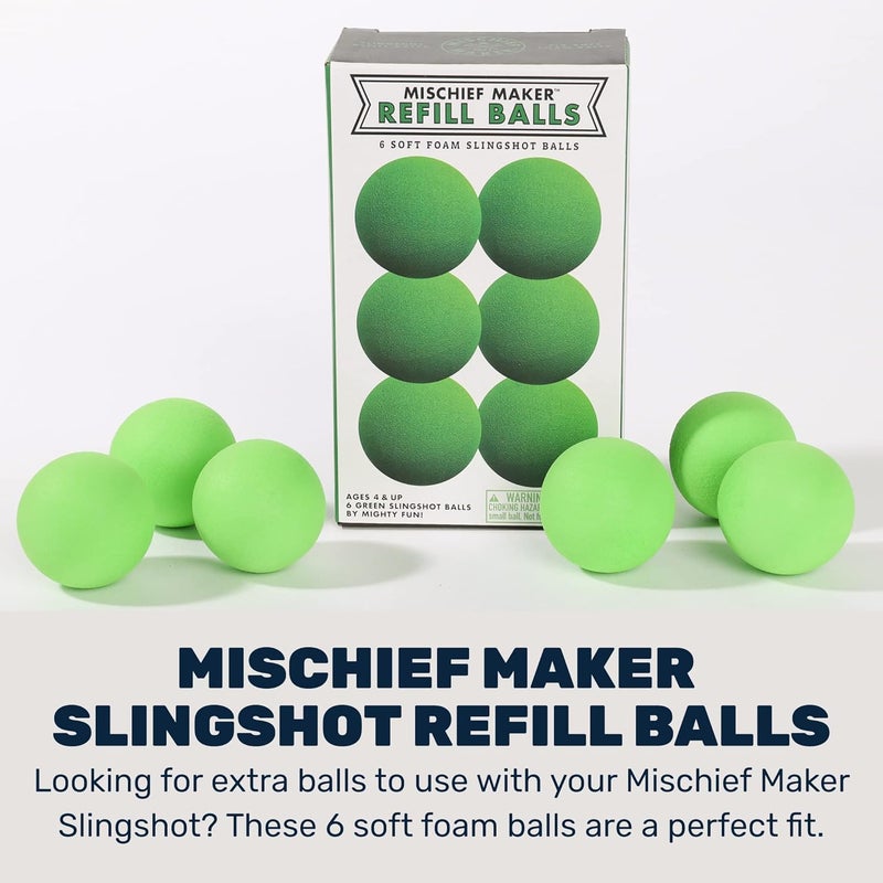Mighty Fun! ! - Mischief Maker® Toy Slingshot Foam Balls Refill Pack - 6 Soft Foam Replacement Balls for Kids Slingshot - Ages 4+ (Green) - Image 2